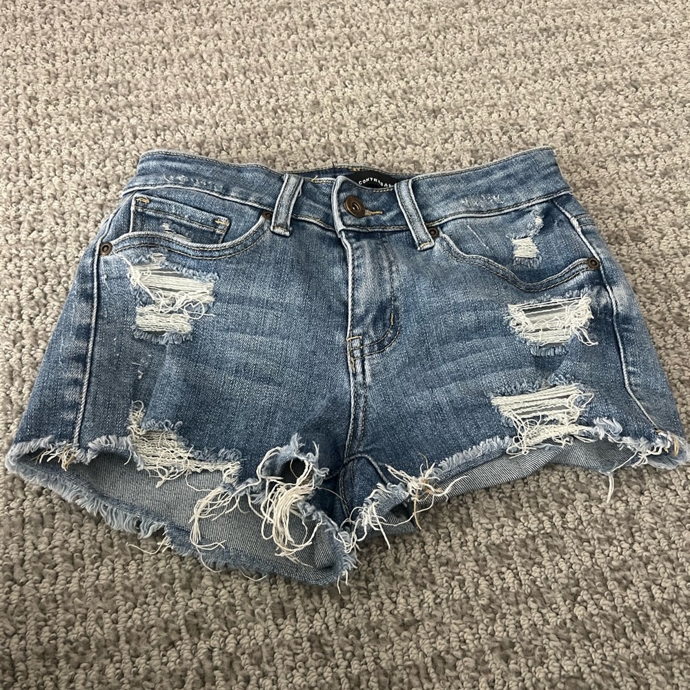 Frayed Hem Distressed Denim Jean Shorts - Light Blue